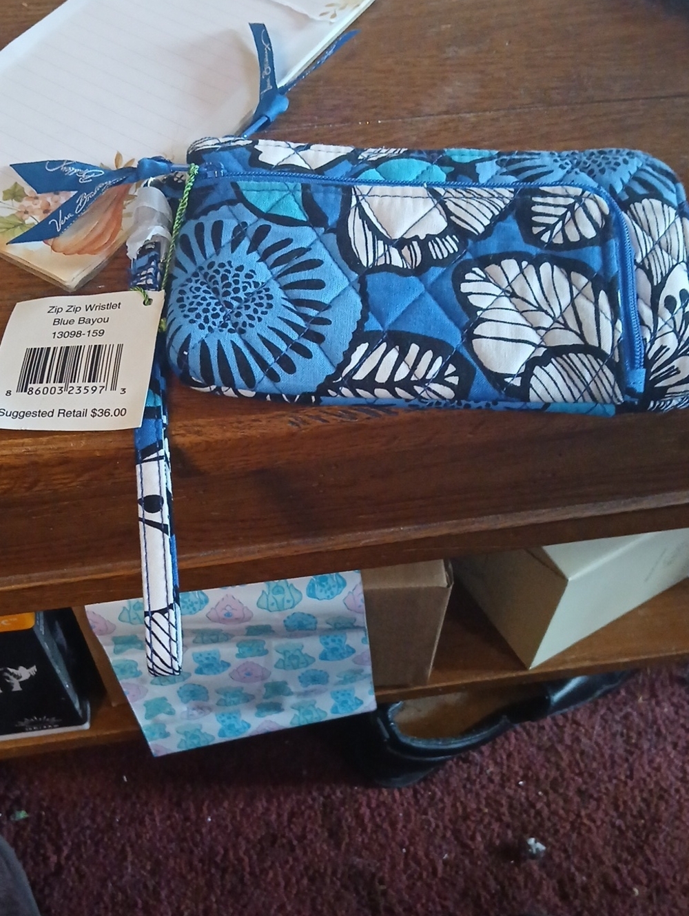 Vera Bradley Blue Floral Quilted Zip Wristlet NWT